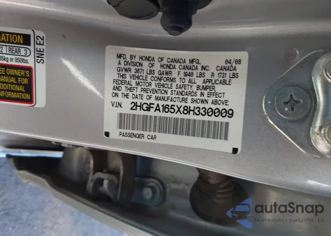 2008 Honda Civic Lx from USA, damaged, VIN 2HGFA165X8H330009